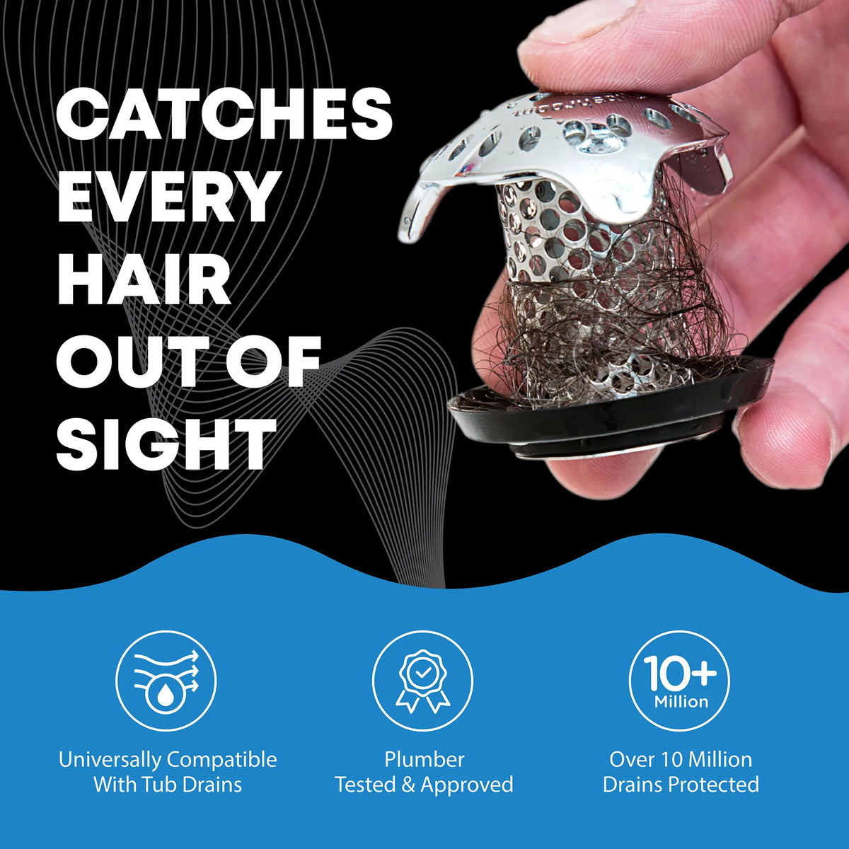TubShroom Ultra Revolutionary Hair Catcher and Drain Protector with Stopper, Shower and Tub Drain Protector, Keeps Drains Clog Free Stainless Steel Bathtub Cleaning