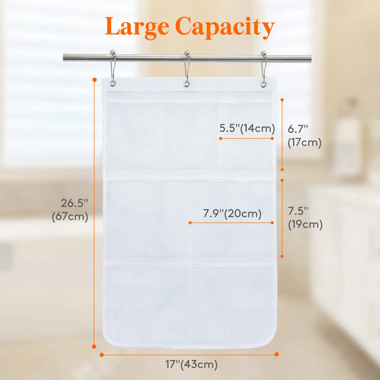 Lifewit 1 Pack Rectangular Polyester Mesh Hanging Shower Caddy - Modern Bathroom Accessory with 3 Metal Hooks & Sticky Hook, Foldable Durable Tear-Resistant Quick-Drying Breathable Portable Lightweight Space-Saver for Back-to-School Bath Storage