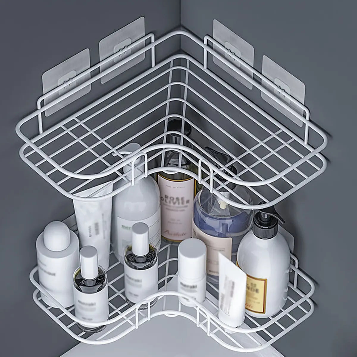 Corner Shower Rack, Rust-Resistant, Dual Slot Adhesive Enhanced Stability, Wall-Mounted Bathroom Storage, Holds Shampoo, Lotion, Cosmetics